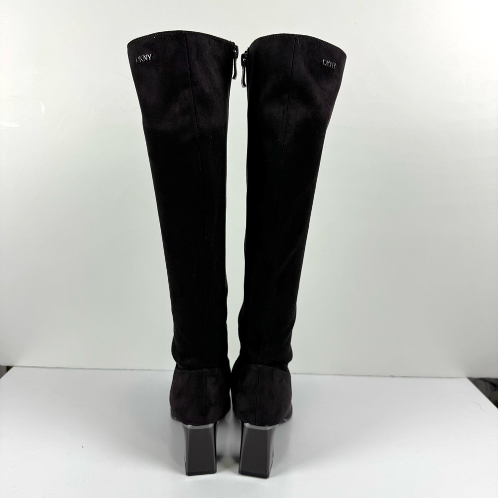 DKNY Salem Boots Dark Brown Witchy Pointed Toe Knee High Chunky Heeled Boots 6.5 - Picture 6 of 13